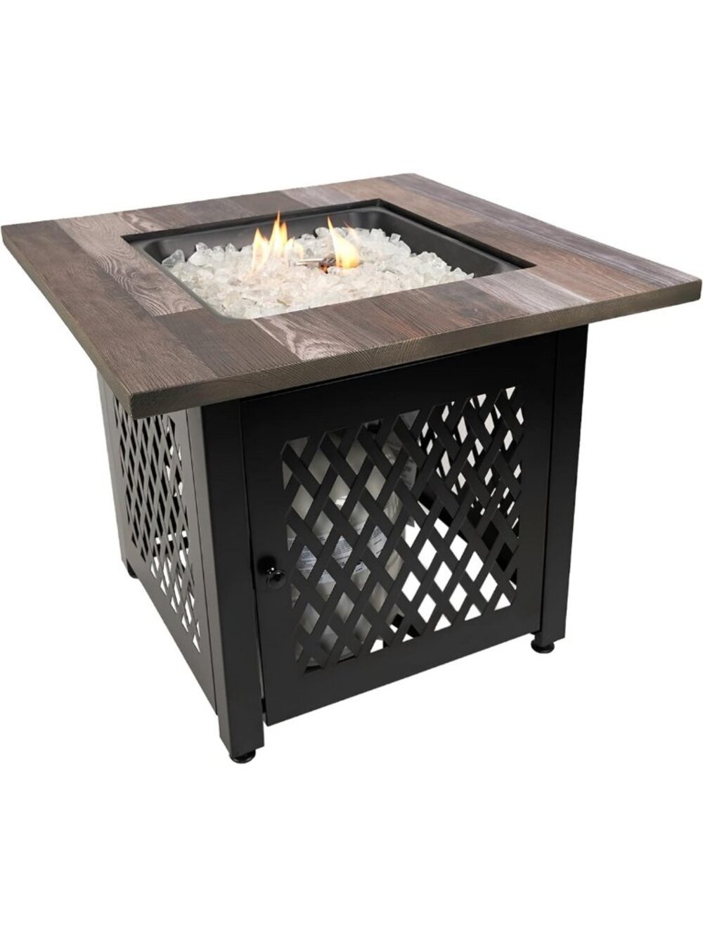Stylish 30" Square Gas Fire Pit Table with Hidden Control Panel & White Glass